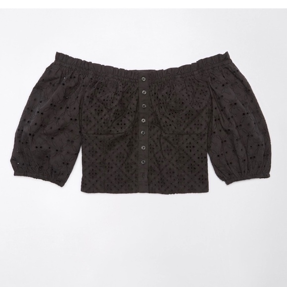 NWOT American Eagle Off-the-shoulder Puff Sleeve Crop Top - Picture 1 of 7